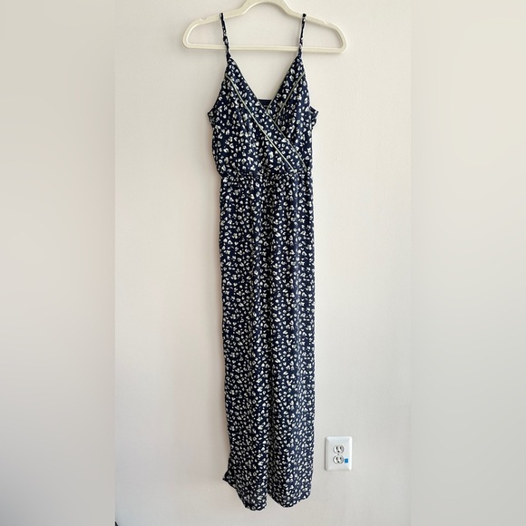 As U Wish Navy Blue and Green Animal Print Cinched Waist Jumpsuit, Size Small - Picture 2 of 16